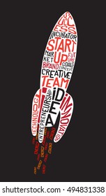 Vector Rocket typographic illustration. Start up business entrepreneurship concept idea. Lettering rocket poster, cover.