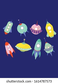 Vector rockets set. Hand drawn illustration. Cosmos 