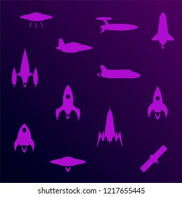 Vector rockets and spacecrafts icons