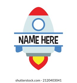 Vector Rocketship Name Frame on White Background