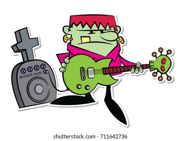 Vector rocking halloween Frankenstein monster in strong colors