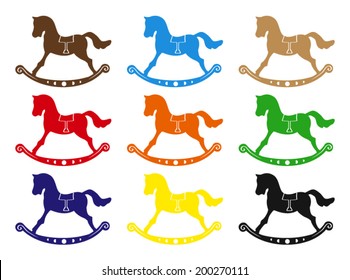 Vector rocking horse in different colors