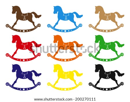 Vector rocking horse in different colors