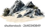 Vector rocks cut out on sand beaches, landscape, coastal rocks, sandy beach, tropical landscape, ocean view, summer vacation, nature scenery, beachside, beautiful coastline