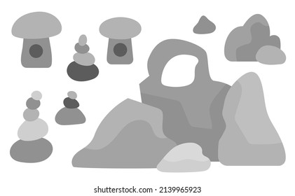 Rocas vectoriales puestas. Viejos dolmens arqueológicos, pirámides, jardín de piedras. Elementos antiguos y estructuras naturales
