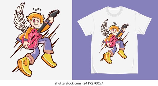 Vector rockstar guitarist cartoon character illustration t shirt design