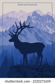 vector Rocky Mountain Elk in mountains woodland forest