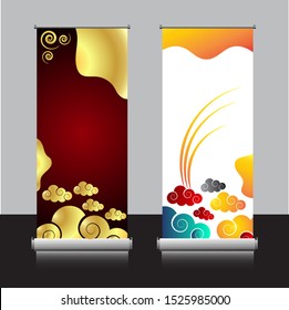 Vector roll banner design. Decorative and classic style. Veratical standing banner for business promotion. Simple and easy to use, editable file in eps.10.