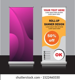 Vector roll banner design. Vertical banner for bosiness presentation. Editabel file in eps.10. Simple and easy to use.