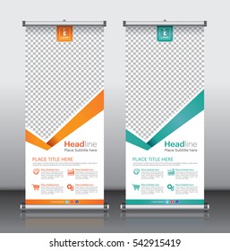 Vector Roll up banner template design with tick mark Shape