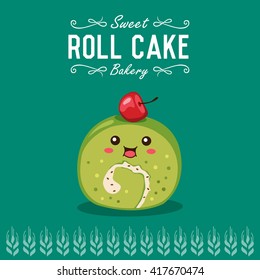 Vektor rollt Kuchen Cartoon Zeichengrafik.