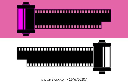vector roll camera design. white and black, and purple.