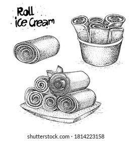 vector roll ice cream, ice cream illustration in hand drawn style
