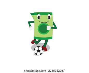 A vector roll of money try to kick the ball. Money ball concept.