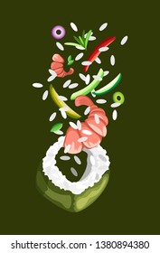Vector roll spilling filling in the air. Colored background