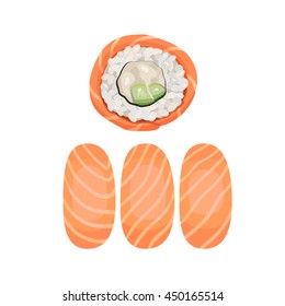 Vector roll and sushi with salmon