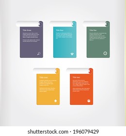 Vector - rolled rectangle cards with place for your text. Universal multicolor template for webdesign or print.