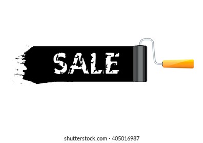 Vector roller brush with paint and SALE text.