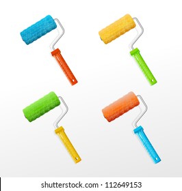 Vector roller brushes with colors paint
