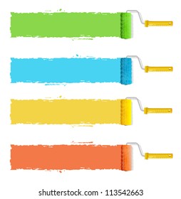 Vector roller brushes with colors paint for text