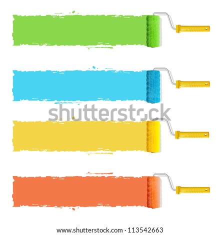 Vector roller brushes with colors paint for text