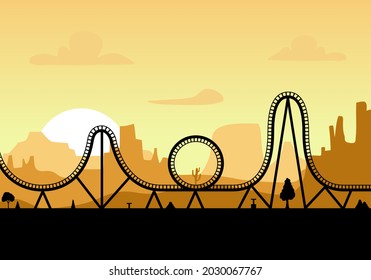 Vector roller coaster ride silhouette park. Rollercoaster icon illustration skyline concept