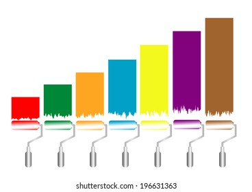 Vector roller and paint brushes with colors