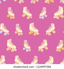 Vector Roller Skates in line orchid seamless pattern background. Perfect for fabric, scrapbooking and wallpaper projects.