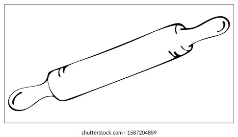 Vector rolling pin. Outline illustration with Kitchen Utensils isolated on a white background. Template for graphic design of packaging, backgrounds, banners or menu. Vector stock illustration