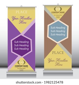 vector rollup banner, display information ,business , conference, exhibit details, flyer , geometric pattern with yellow background