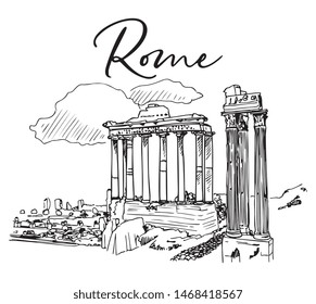 Vector Roman Forum Hand Drawn Illustration