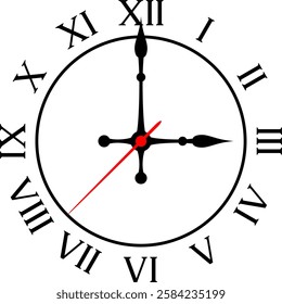 vector of a Roman numeral clock. time, hour, minute, second, symbol, icon