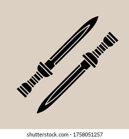Vektorroman-Schwertsymbol auf antikem Hintergrund. Zwei einfache Design-Schwerter für Logo, Karte, Druck.