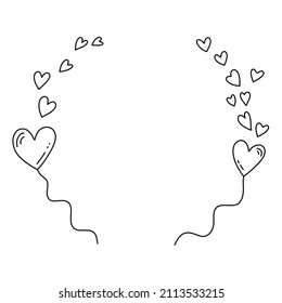 Vector romance frame in black lineart style illustration. Romantic beautiful decoration for invintations, greeting cards, wedding