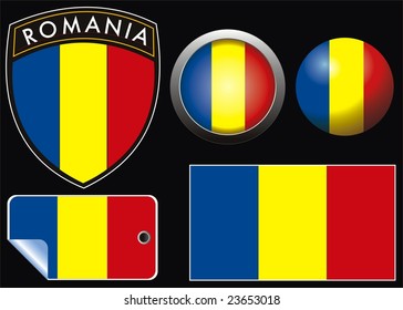vector romania crest flag with web button and label