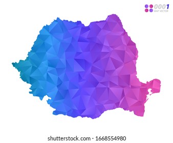 Vector Romania map colorful polygon triangle mosaic with white background. style gradient.