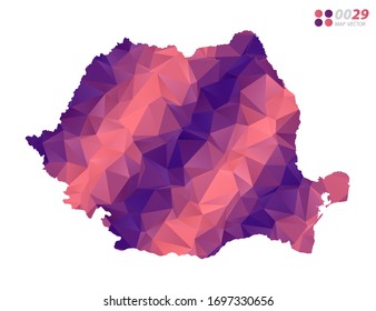 Vector of Romania map colorful polygon red triangle mosaic with white background. style gradient.