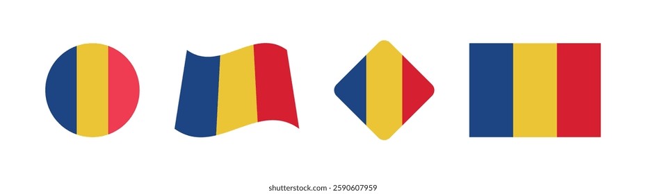
Vector Romania National Flag icon collection. Flag set of Romania various styles.
