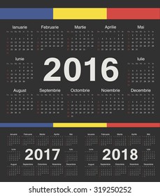 Vector Romanian black circle calendars 2016, 2017, 2018. Week starts from Sunday.
