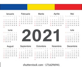 Vector Romanian circle calendar 2021. Week starts from Sunday.