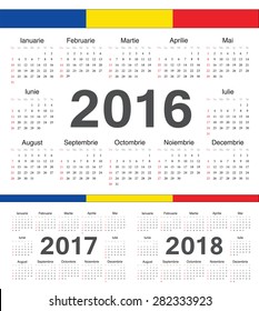 Vector Romanian circle calendars 2016, 2017, 2018. Week starts from Sunday.