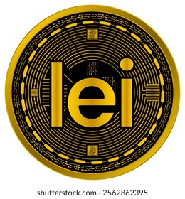 Vector of romanian leu Digital Currency in gold and black colors on a white background.
