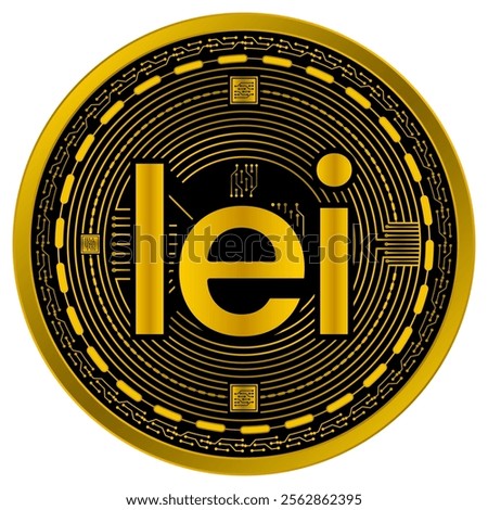 Vector of romanian leu Digital Currency in gold and black colors on a white background.