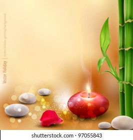 Vector romantic background with bamboo and lit candles