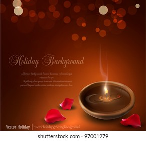 vector romantic background with a  burning candles and rose petals