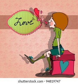 vector romantic background with illustrated boy for Valentine's day