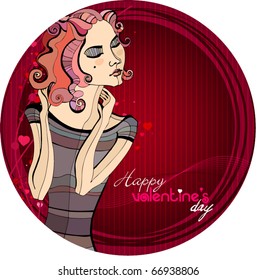 vector romantic background with illustrated girl for valentine's day