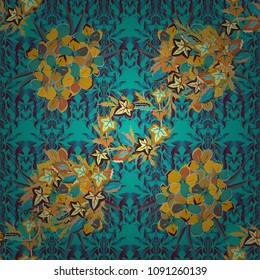 Vector romantic background for web pages, wedding invitations, textile, wallpaper. Watercolor floral pattern in blue, yellow and green colors.