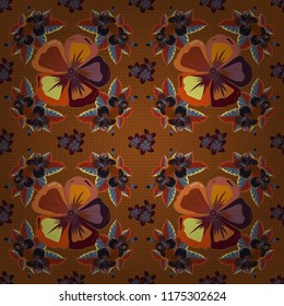 Vector romantic background for web pages, wedding invitations, textile, wallpaper. Watercolor cosmos flowers seamless pattern in brown, orange and red colors.