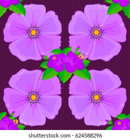 Vector romantic background for web pages, wedding invitations, textile, wallpaper. Watercolor cosmos flowers seamless pattern on a purple background.